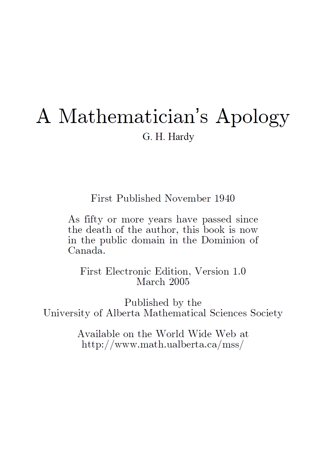 A Mathematician&apos;s Apology